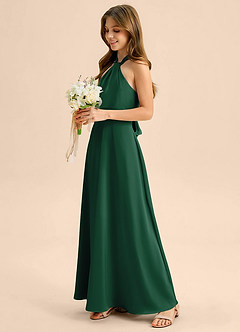 Azazie Beah Junior Robe Trapèze en Satin extensible Plissée Vert Foncé image7