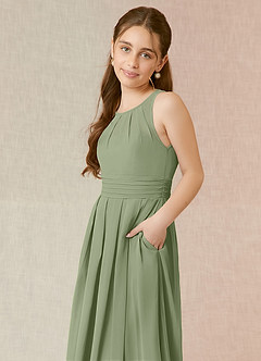Azazie Bibiane Junior Pistachio A-Line Pleated Chiffon Dress image7