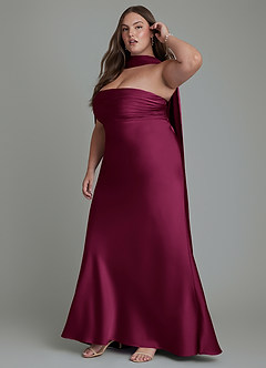 Azazie Saylor Bridesmaid Dresses Red Plum Mermaid Strapless Stretch Satin Dress image16