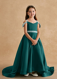 Azazie Jodi Flower Girl Dresses Peacock A-Line Matte Satin Dress image4