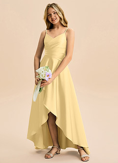 Azazie Eirlys Junior Robe Trapèze en Satin extensible Plissée Beurre image4