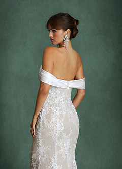 Azazie Harrah Wedding Dresses Diamond White Mermaid Off the Shoulder Lace Dress image8