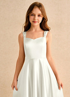 Azazie Makani Girls Formal Sukienki dla dziewczynek sypiących kwiaty Linia A Dekolt w kształcie serca Satyna elastyczna Długość podłogi Sukienka image5