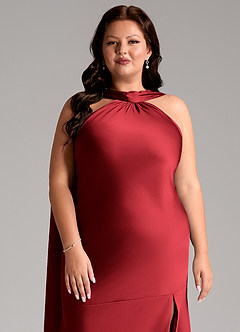 Azazie Kinsley Robes de demoiselle d'honneur Robe Sirène en Satin extensible Fente latérale Écarlate image13