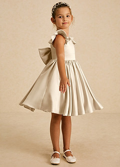 Azazie Tootsie Flower Girl Dresses Champagne A-Line Bow Matte Satin Dress image4