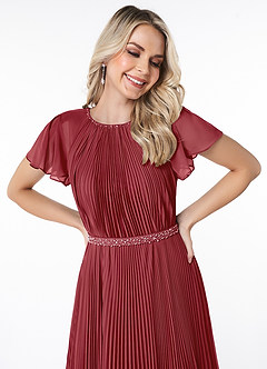 Azazie Kara Bescheidene Brautjungfernkleider A-Linie Plissee Chiffon Bodenlänge Kleid image5