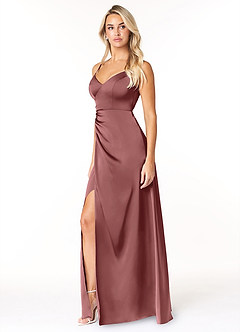 Azazie Marchella Bridesmaid Dresses Amethyst A-Line Corset Stretch Satin Dress image4