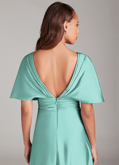 Azazie Pamela Robes de demoiselle d'honneur Robe Trapèze en Satin extensible Plissée Aqua image5