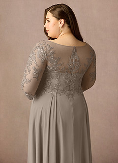 Azazie Marge Mother of the Bride Dresses Taupe A-Line Scoop Lace Chiffon Dress image12