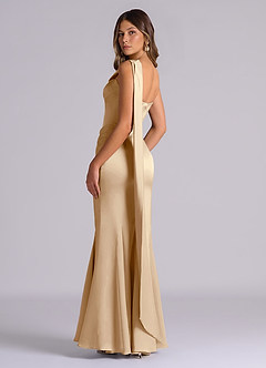 Azazie Inara Suknie dla druhen Syrena Pofałdowany Satyna elastyczna Do ziemi Sukienka image6