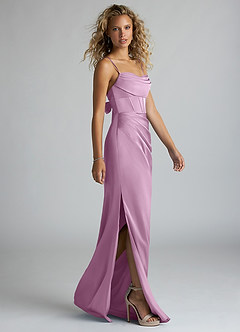 Azazie Mai Bridesmaid Dresses Wisteria Sheath Pleated Stretch Satin Dress image4