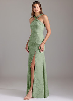 Azazie Rue Bridesmaid Dresses Dusty Sage A-Line Pleated Floral Burnout Dress image3