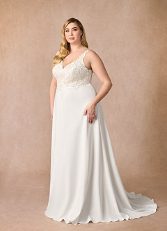 Azazie Clementina Wedding Dresses Diamond White Champagne A-Line V-Neck Sequins Stretch Crepe Dress image8