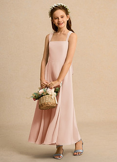 Azazie Tater Junior Formal Jurken voor bloemenmeisjes A-Lijn Jurk van Chiffon Geplooid Engelse Roos image4