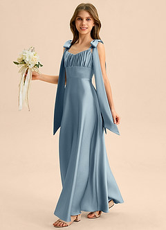 Azazie Halley Junior A-Linie Schleifen Stretch-Satin Kleid Staubblau image3