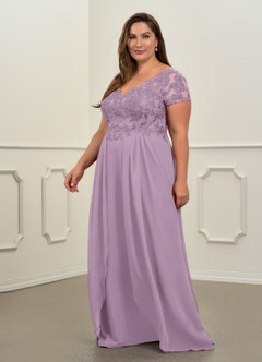 Azazie Dunja Mother of the Bride Dresses Wisteria A-Line V-Neck Lace Chiffon Dress image10