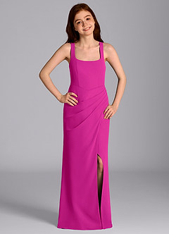 Azazie Mero Junior Abito Sirena in Chiffon Plissettato Fucsia image3