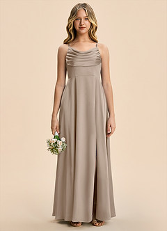 Azazie Gia Junior Taupe A-Line Pleated Stretch Satin Dress image6