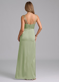 Azazie Leo Bridesmaid Dresses Dusty Sage Sheath Pleated Stretch Satin Dress image2