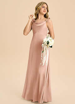 Azazie Gumdrop Junior Rose Gold Empire Pleated Stretch Satin Dress image4