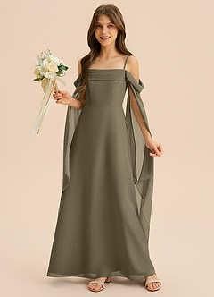 Azazie Moana Junior Linia A Pofałdowany Szyfon Długość podłogi Młodsza druhna Sukienka image4