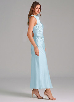 Azazie Evadne Vestidos de damas de honor Vestido de Azul Cielo de Satén Elástico de Corte Recto con Plisado image4