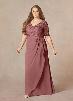 Azazie Amedeus Mother of the Bride Dresses Desert Rose A-Line V-Neck Lace Chiffon Dress image8