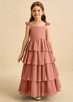 Azazie Boba vestidos de niña de las flores Vestido de Mai Tai de Gasa de Corte En A con Escote Cuadrado image5