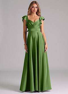 Azazie Leilani Robes de demoiselle d'honneur Robe Trapèze en Satin extensible Rayé Basilic image3