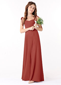 Azazie Rosey Junior Terracotta A-Line Sweetheart Neckline Chiffon Dress image2