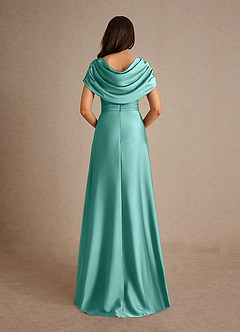 Azazie Branford Mother of the Bride Dresses Aqua A-Line Pleated Stretch Satin Dress image3