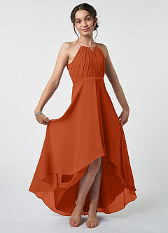 Azazie Oaklynn Junior Robe Trapèze en Mousseline de soie Plissée Orange Brûlée image2