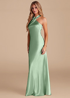 Azazie Doretta Bridesmaid Dresses Matcha Mermaid Bow Metallic Satin Dress image4