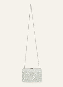 front Pearl Beaded Metal Frame Clutch