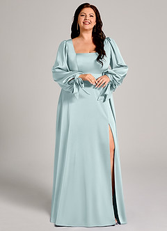 Azazie Leonia Robes de demoiselle d'honneur Robe Trapèze en Satin extensible Manche longue Brume image12