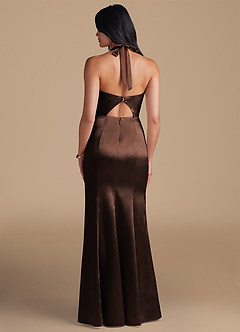 Azazie Emeria Bridesmaid Dresses Ganache Sheath Side Slit Metallic Satin Dress image2