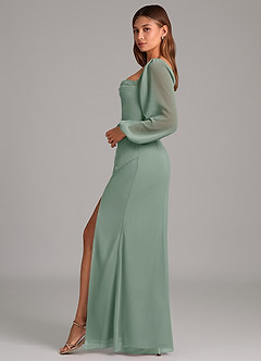 Azazie Brixley Bridesmaid Dresses Silver Sage Mermaid Long Sleeve Chiffon Dress image3