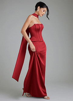 Azazie River Rochii de domnișoară de onoare Teacă Corset Satin elastic Lungime până la podea Rochie image13