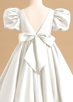 Azazie Jellybean Flower Girl Dresses Ivory Ball-Gown Ruched Matte Satin Dress image5