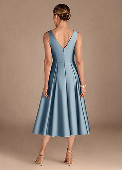 Azazie Fulton Mother of the Bride Dresses Dusty Blue A-Line Pleated Stretch Satin Dress image3