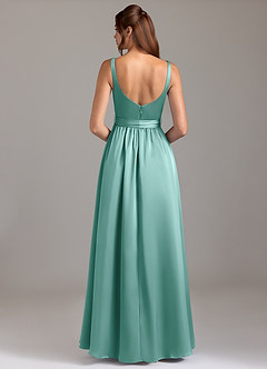 Azazie Elliott Bridesmaid Dresses Aqua A-Line with Pockets Stretch Satin Dress image6