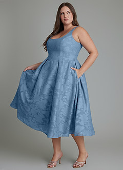 Azazie Amalie Brautjungfernkleider A-Linie Plissee Blumen-Burnout Kleid Stahlblau image10