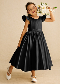 Azazie Violeta vestidos de niña de las flores Vestido de Negro de Satin Mate de Princesa con Lazo image1