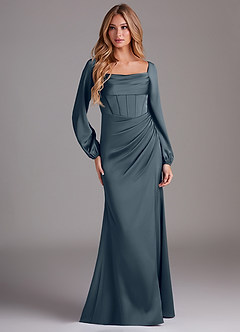 Azazie Charissa Bridesmaid Dresses Twilight Sheath Long Sleeve Stretch Satin Dress image3