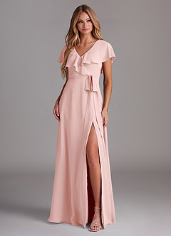 Azazie Lainey Brudtärnklänningar Klä av A-Linje i Chiffong med fickor Puderrosa image3