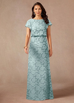 Azazie Lehi Mother of the Bride Dresses Mist A-Line Boatneck Floral Burnout Dress image4