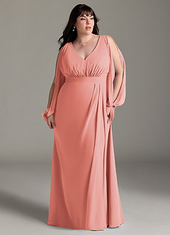 Azazie Matilda Brautjungfernkleider A-Linie Langarm Chiffon Kleid Koralle image13