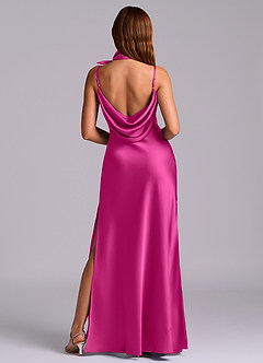 Azazie Yazmine Final Sale Fuchsia Mermaid Pleated Stretch Satin Dress image7