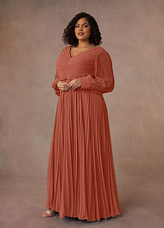 Azazie Zina Mother of the Bride Dresses Clay A-Line Pleated Chiffon Dress image9