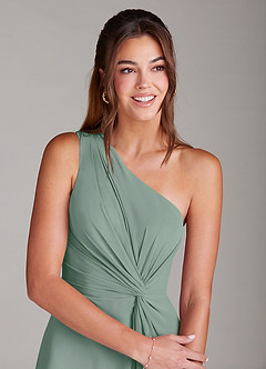 Azazie Brooke Bridesmaid Dresses Silver Sage A-Line One Shoulder Chiffon Dress image6